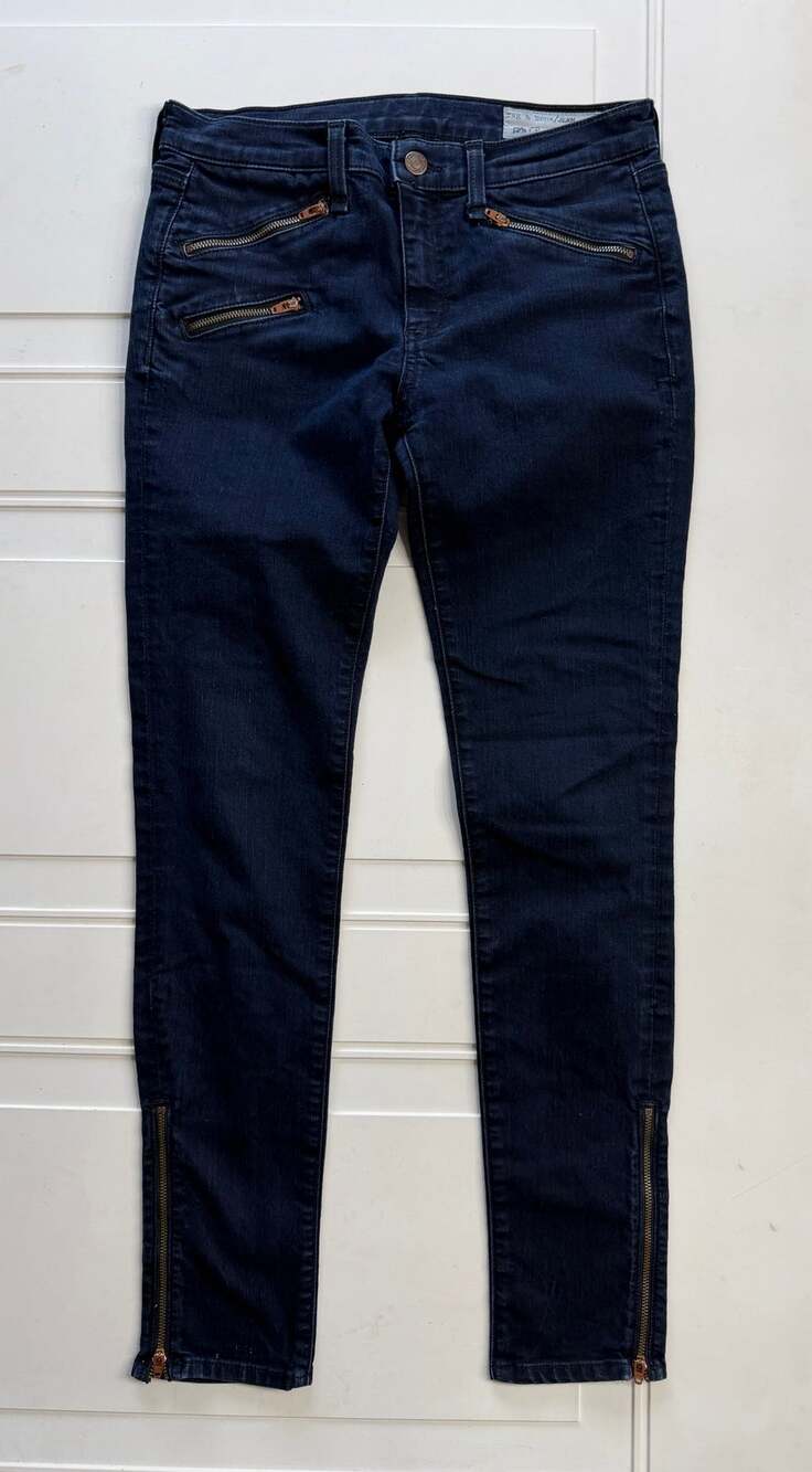 Rag & Bone Womens Sz 28 Dark Blue Wash Multi Zip Skinny Jeans